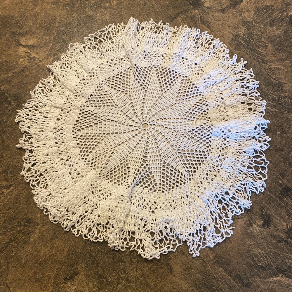 Vintage Round Handmade Crocheted Doily With Double Edge (P-1-4)